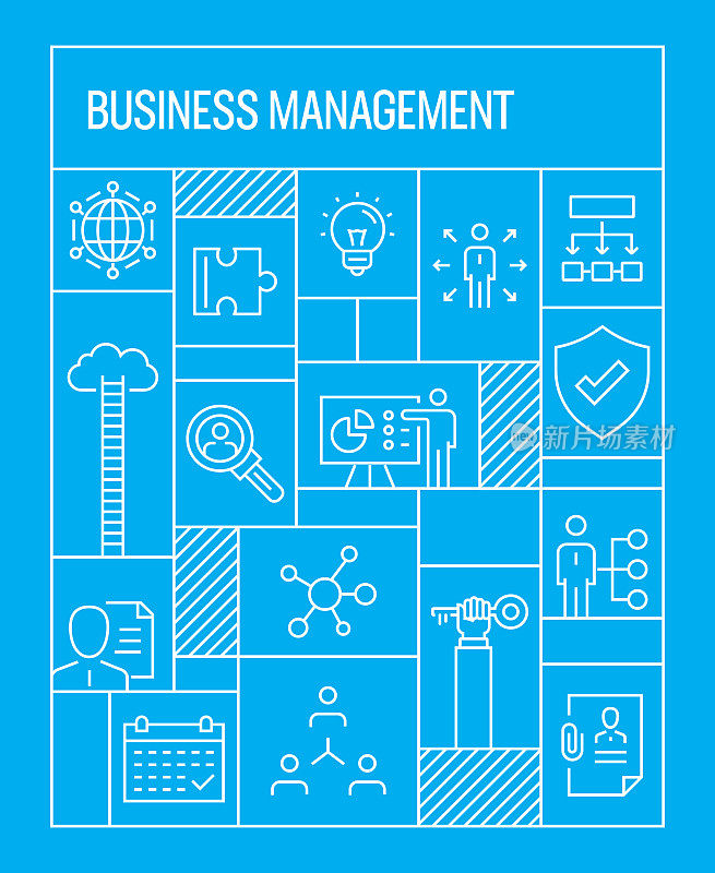 Business Management Concept. Geometric Retro Style Banner and Poster Concept with Business Management Line Icons